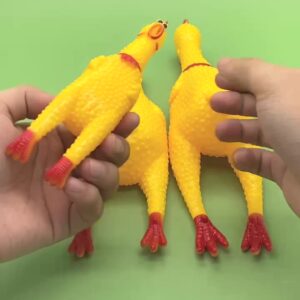 Squeaky Rubber Chicken Dog Toy - Durable and Fun Pet Chew Toy for Dogs - Perfect for Playtime and Training - Yellow with Red Feet (2 Pack)