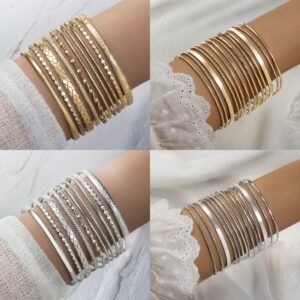 Set of 12 Multi-Style Bangles - Fashionable Gold and Silver Tone Bangles for Women