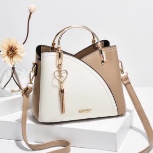 ZZMZ Stylish Color Block Shoulder Bag with Detachable Strap and Heart Pendant - Available in Multiple Colors