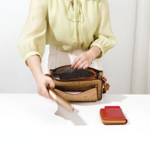 Bohemian Style Cork Messenger Bag - Eco-Friendly Floral Print Flap Over Bag with Front Zip Pocket
