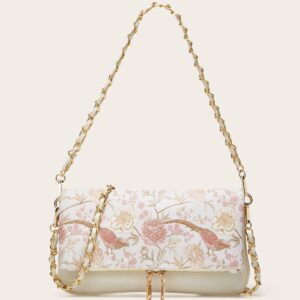 Elegant Floral Print Crossbody Bag with Gold Chain Strap - Perfect for Spring and Summer Events