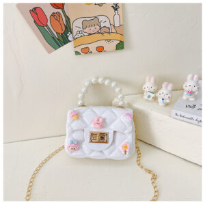 Children's Fashion Accessory Bag - Colorful Pearl Strap Mini Purse with Charms for Toddlers