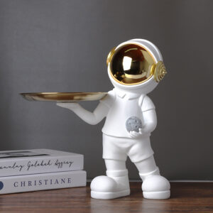 Adorable Astronaut Figurine with Gold Visor and Trays - Unique Space-Themed Home Decor Accessory for Shelves and Tables